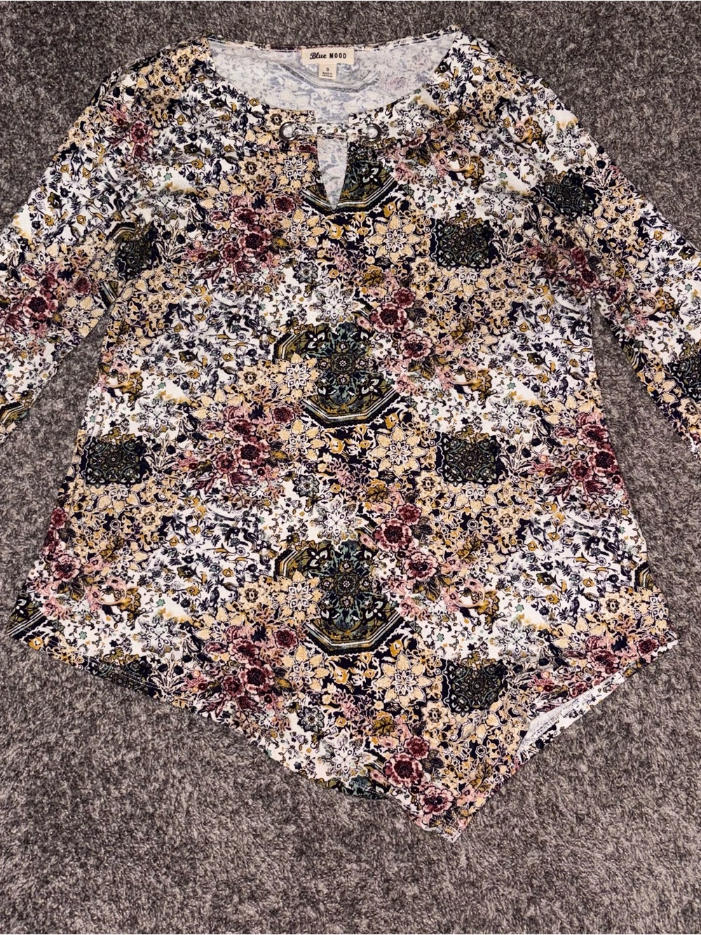 Blue Mood Floral Keyhole Blouse in Cream and Pink